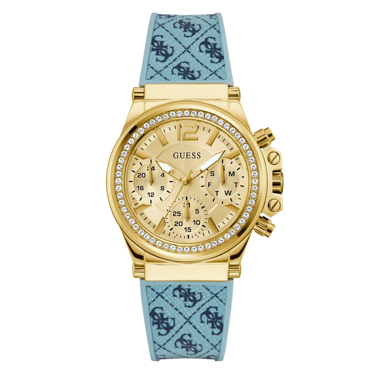 RELOJ GUESS P GLD CS W/ CRYS / BLUE LOGO GW0699L1