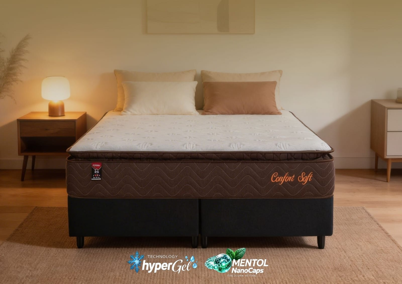Colchón HELLEN Confort Soft Resortes Pocket Nanocapsulas De Mentol Hipergel 3.5 Plazas (200X200X30)