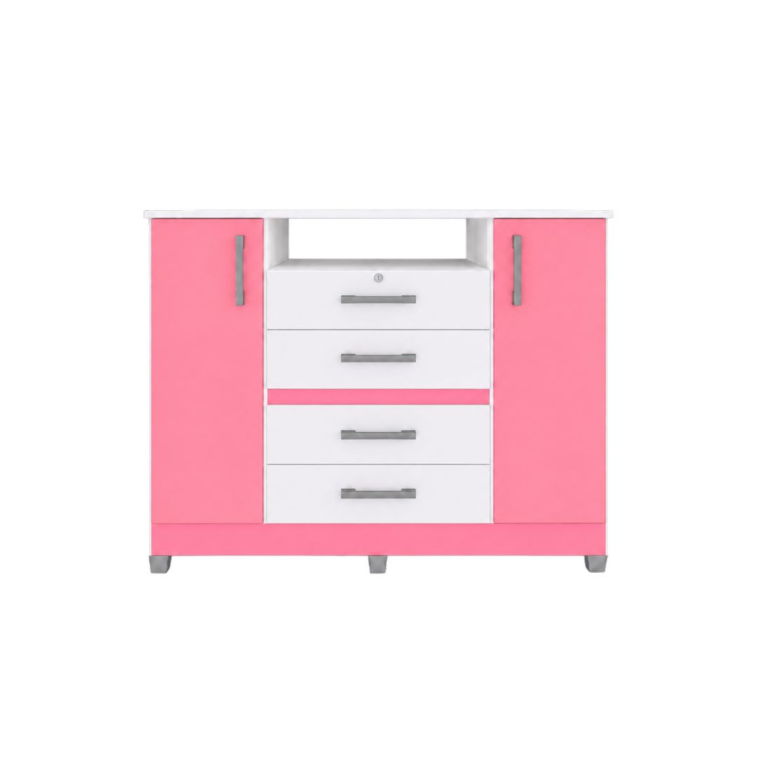 COMODA IZZI CERES M5 2P 4C 104X122,5X47CM BRILLO BLANCO-ROSA