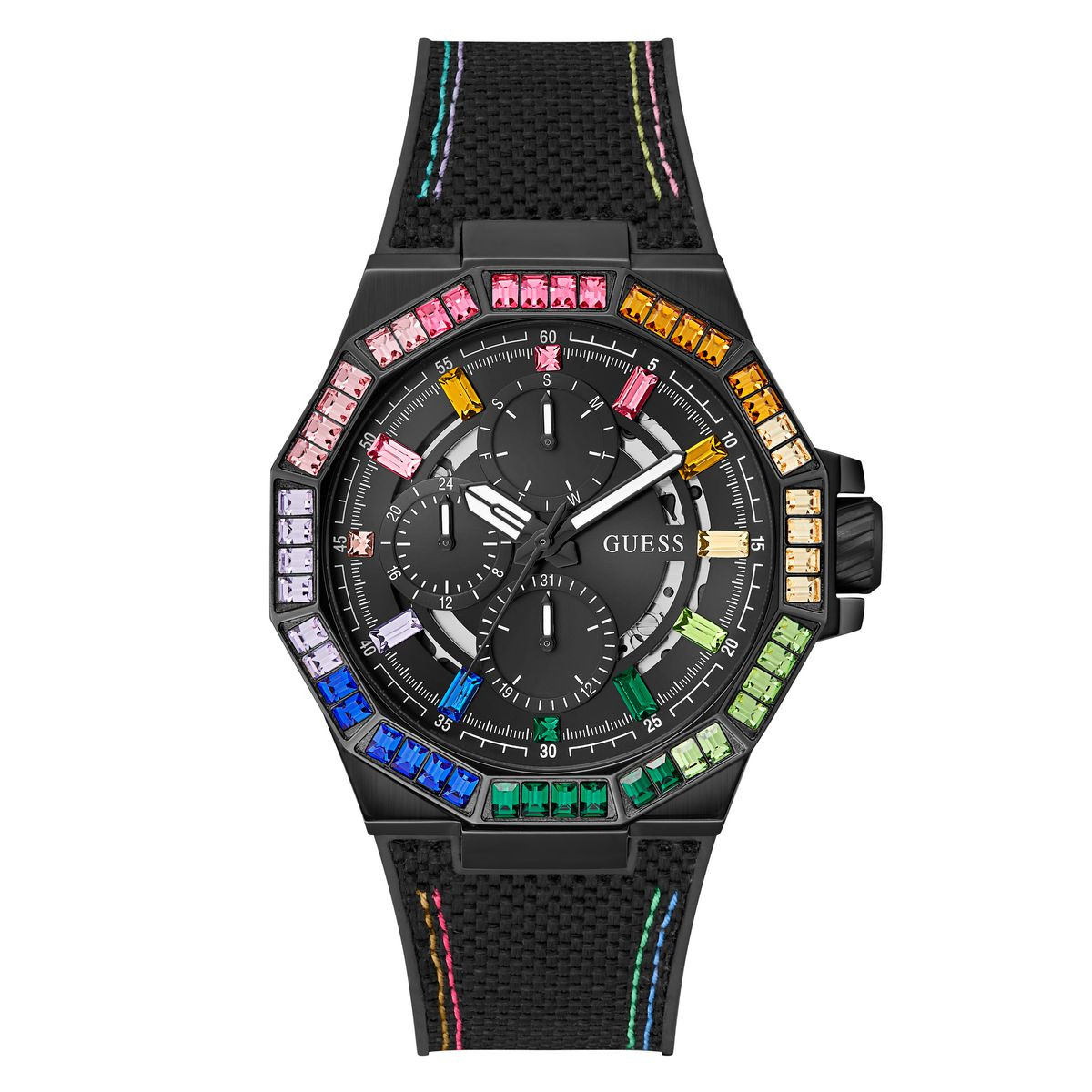 RELOJ GUESS BR BLK CS W/ P BLK TR W/ BAGUETTE CRYS/GW0701G1