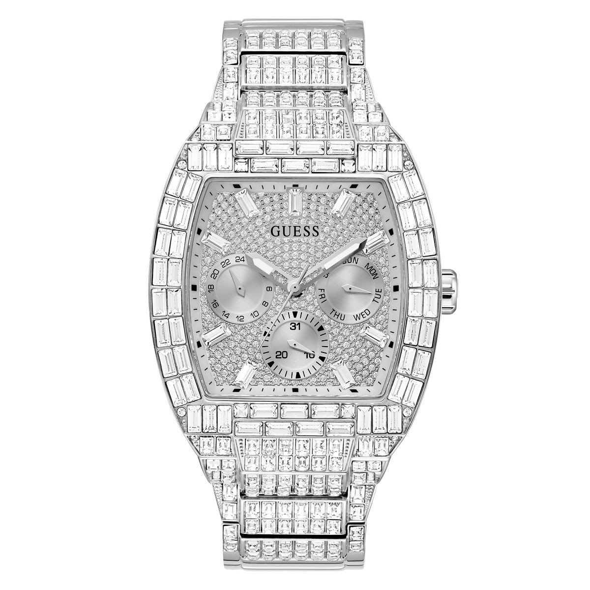 RJ GUESS MENS DRESS SILVER TONE MULTI FUNCIONES  GW0816G1