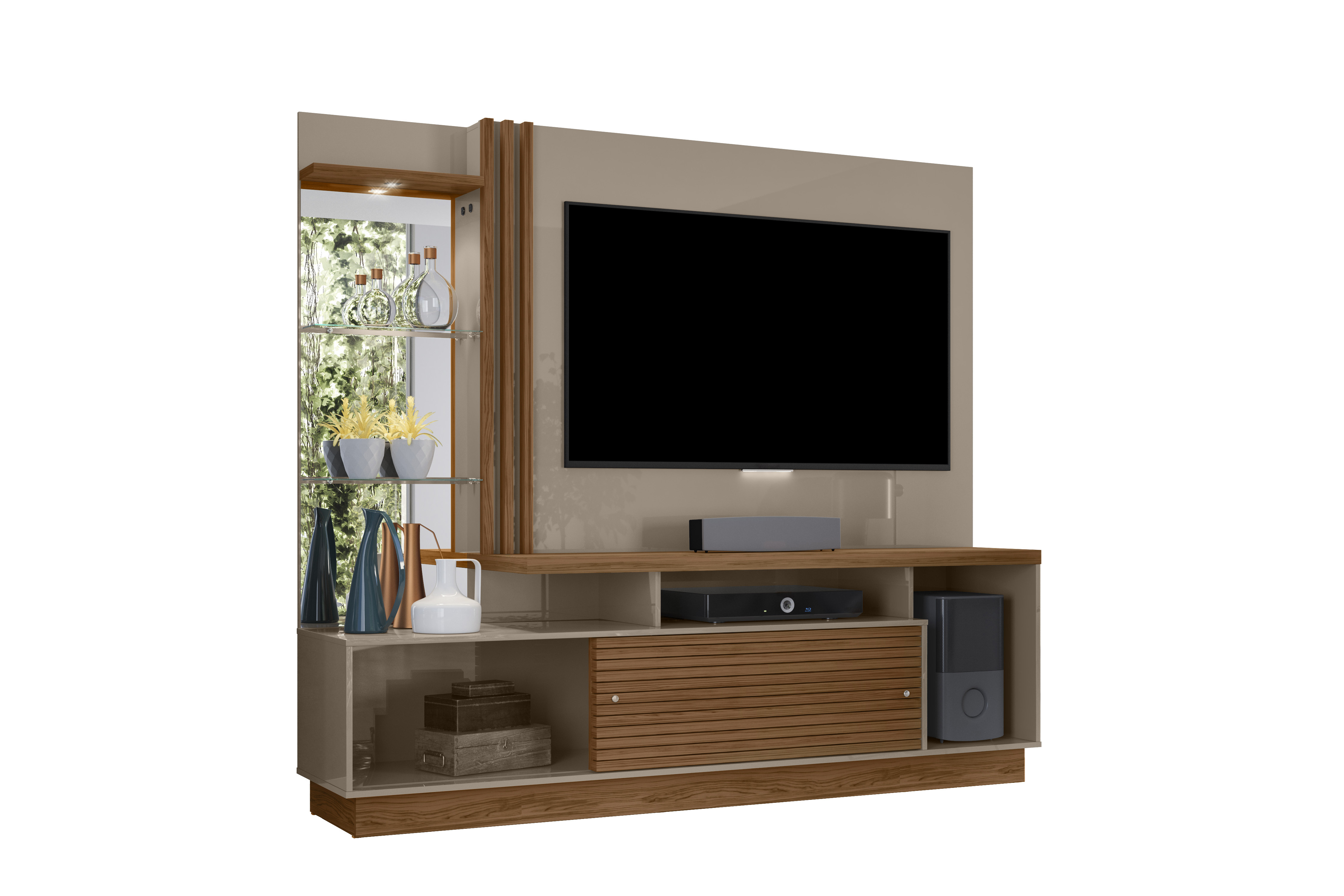 Centro De Entretenimiento MADETEC Friz Plus Para Tv Hasta 60" Fendi/Natural