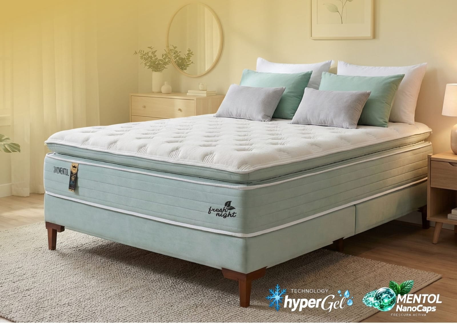 Colchón HELLEN Fresh Night Resortes Pocket Nanocapsulas De Mentol Hipergel 3.5 Plazas (200X200X38)