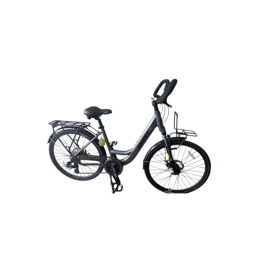 Bicicleta GALAXY Aluminio Curvo 26" Plomo Mate 24V Freno Disco Parrilla Guardabarro