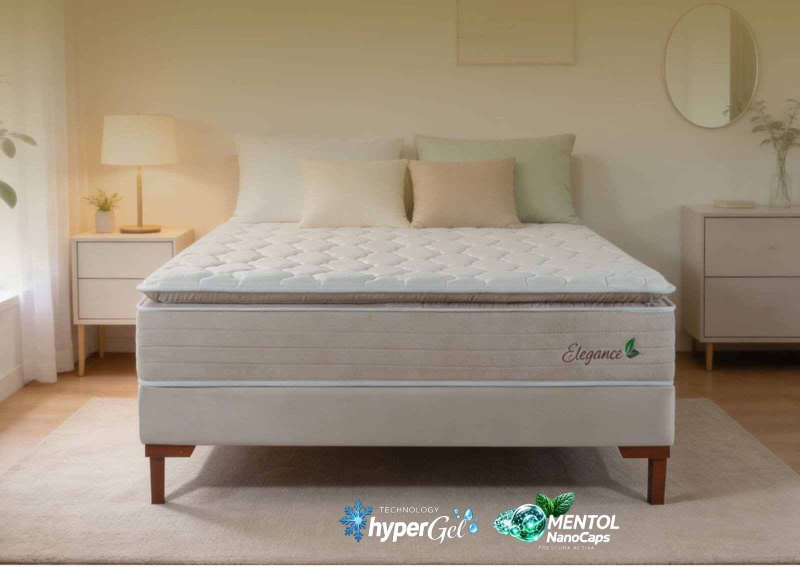 Colchón HELLEN Elegance Resortes Pocket Nanocapsulas De Mentol Hipergel 3.5 Plazas (200X200X32)