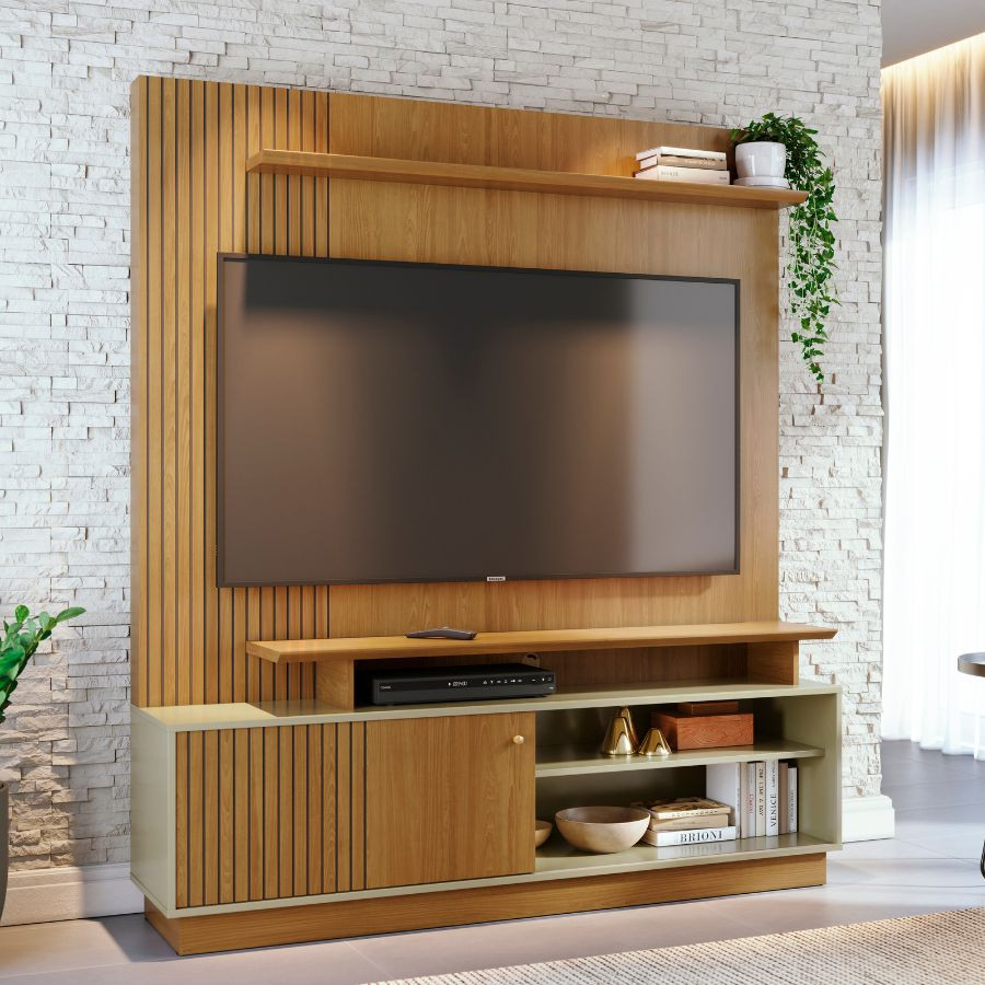 Centro De Entretenimiento MADETEC Ares Para Tv Hasta 65" Cumaru/Opala